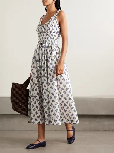 DÔEN Emmaretta Shirred Floral-print Organic Cotton-voile Midi Dress | Thumbnail 2 DÔEN Emmaretta Shirred Floral-print Organic Cotton-voile Midi Dress | Thumbnail 2