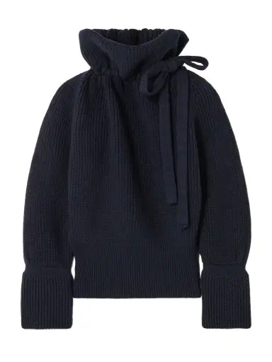 Dries Van Noten Tie-detailed Ribbed Wool Turtleneck Sweater | Thumbnail 1 Dries Van Noten Tie-detailed Ribbed Wool Turtleneck Sweater | Thumbnail 1