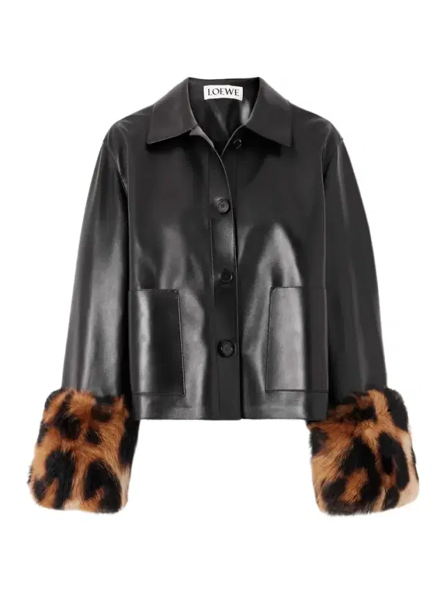 Leopard-print Shearling-trimmed Glossed-leather Jacket Leopard-print Shearling-trimmed Glossed-leather Jacket