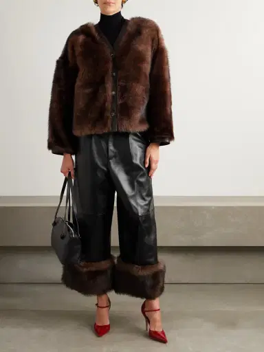 Loewe Convertible Cropped Shearling-trimmed Leather Wide-leg Pants | Thumbnail 2 Loewe Convertible Cropped Shearling-trimmed Leather Wide-leg Pants | Thumbnail 2