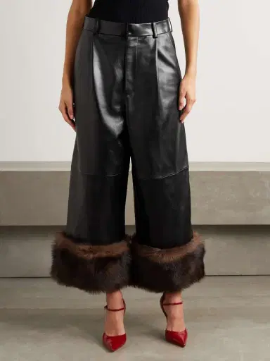 Loewe Convertible Cropped Shearling-trimmed Leather Wide-leg Pants | Thumbnail 3 Loewe Convertible Cropped Shearling-trimmed Leather Wide-leg Pants | Thumbnail 3