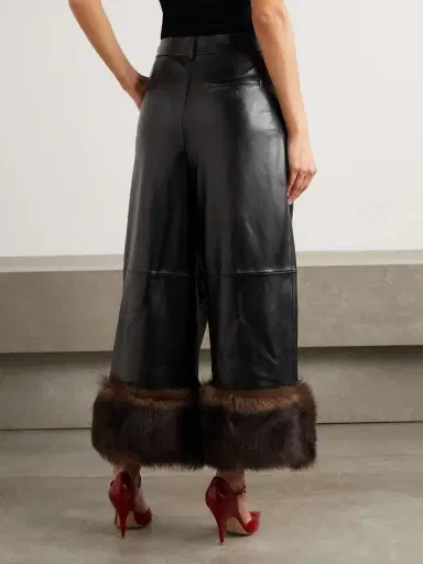 Loewe Convertible Cropped Shearling-trimmed Leather Wide-leg Pants | Thumbnail 4 Loewe Convertible Cropped Shearling-trimmed Leather Wide-leg Pants | Thumbnail 4