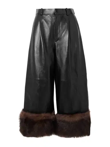 Loewe Convertible Cropped Shearling-trimmed Leather Wide-leg Pants | Thumbnail 1 Loewe Convertible Cropped Shearling-trimmed Leather Wide-leg Pants | Thumbnail 1