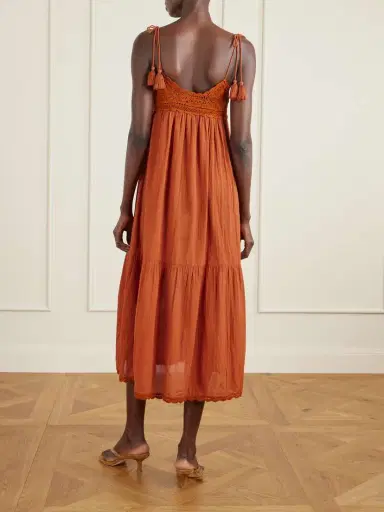 Ulla Johnson Linnea Tasseled Crochet-trimmed Cotton Midi Dress | Thumbnail 4 Ulla Johnson Linnea Tasseled Crochet-trimmed Cotton Midi Dress | Thumbnail 4