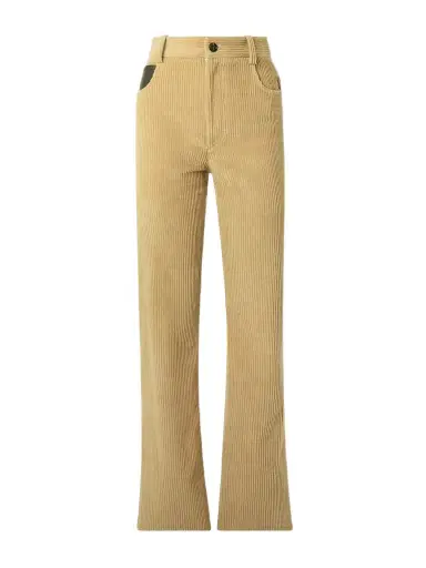 Bottega Veneta Leather-trimmed Cotton-corduroy Straight-leg Pants | Thumbnail 1 Bottega Veneta Leather-trimmed Cotton-corduroy Straight-leg Pants | Thumbnail 1