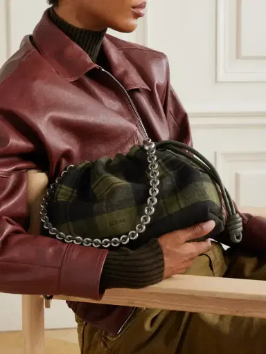 Loewe Flamenco Medium Leather-trimmed Checked Suede Shoulder Bag | Thumbnail 2 Loewe Flamenco Medium Leather-trimmed Checked Suede Shoulder Bag | Thumbnail 2
