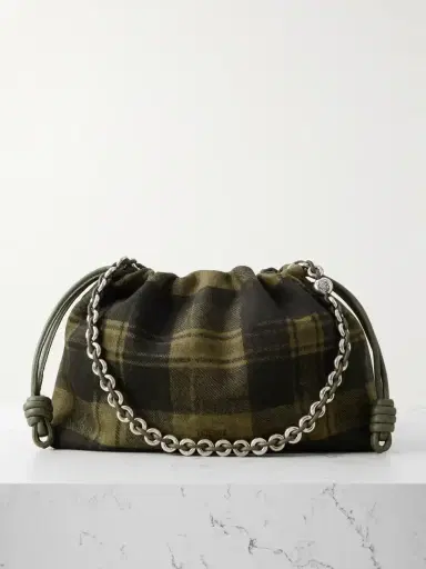 Loewe Flamenco Medium Leather-trimmed Checked Suede Shoulder Bag | Thumbnail 1 Loewe Flamenco Medium Leather-trimmed Checked Suede Shoulder Bag | Thumbnail 1