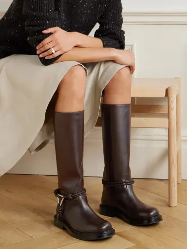 Bottega Veneta James Intrecciato-trimmed Leather Knee Boots | Thumbnail 2 Bottega Veneta James Intrecciato-trimmed Leather Knee Boots | Thumbnail 2