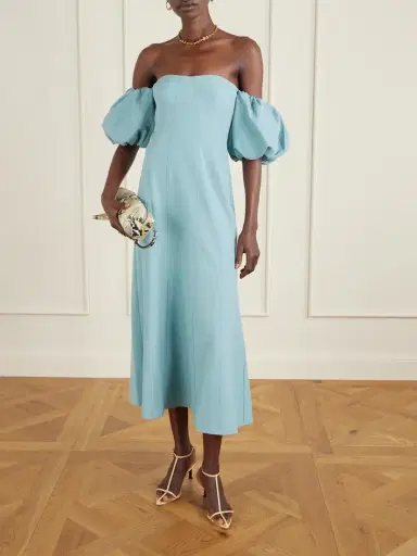 Ulla Johnson Nina Off-the-shoulder Paneled Twill Midi Dress | Thumbnail 2 Ulla Johnson Nina Off-the-shoulder Paneled Twill Midi Dress | Thumbnail 2