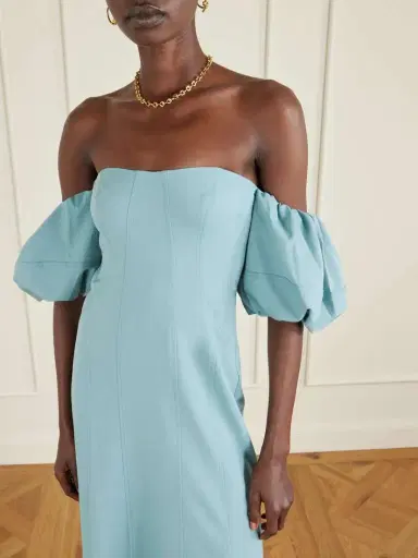 Ulla Johnson Nina Off-the-shoulder Paneled Twill Midi Dress | Thumbnail 3 Ulla Johnson Nina Off-the-shoulder Paneled Twill Midi Dress | Thumbnail 3