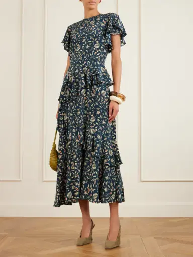 Ulla Johnson Amaia Ruffled Printed Silk Crepe De Chine Midi Dress | Thumbnail 2 Ulla Johnson Amaia Ruffled Printed Silk Crepe De Chine Midi Dress | Thumbnail 2