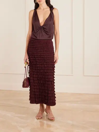 Ulla Johnson Mimi Tiered Ruffled Jersey Midi Skirt | Thumbnail 2 Ulla Johnson Mimi Tiered Ruffled Jersey Midi Skirt | Thumbnail 2