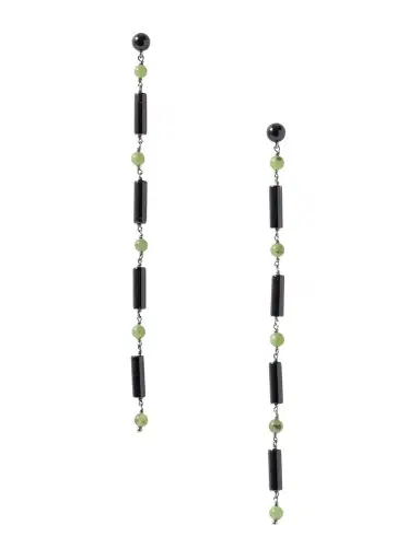 Le Sundial Jackie Rhodium-plated Jade And Onyx Earrings | Thumbnail 1 Le Sundial Jackie Rhodium-plated Jade And Onyx Earrings | Thumbnail 1