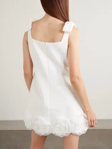 Self-Portrait Bow-detailed Lace-trimmed Crepe Mini Dress | Thumbnail 3 Self-Portrait Bow-detailed Lace-trimmed Crepe Mini Dress | Thumbnail 3