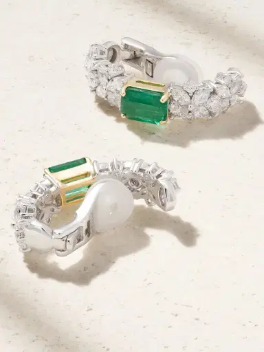 YEPREM 18-karat White And Yellow Gold, Diamond And Emerald Clip Earrings | Thumbnail 3 YEPREM 18-karat White And Yellow Gold, Diamond And Emerald Clip Earrings | Thumbnail 3