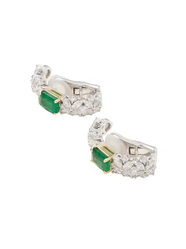 YEPREM 18-karat White And Yellow Gold, Diamond And Emerald Clip Earrings | Thumbnail 1 YEPREM 18-karat White And Yellow Gold, Diamond And Emerald Clip Earrings | Thumbnail 1