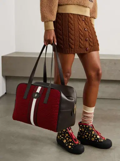 BALLY Weekender Leather And Striped Canvas-trimmed Quilted Felt Tote | Thumbnail 2 BALLY Weekender Leather And Striped Canvas-trimmed Quilted Felt Tote | Thumbnail 2