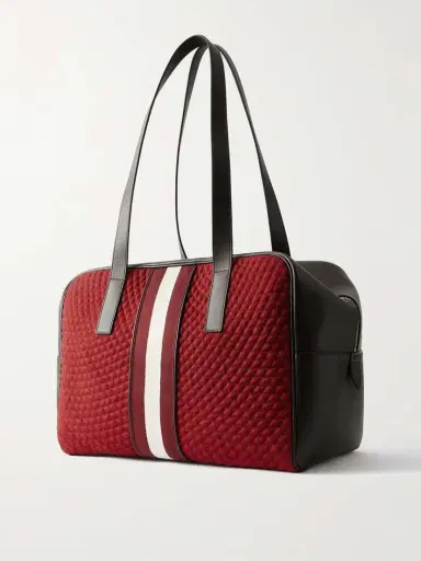 BALLY Weekender Leather And Striped Canvas-trimmed Quilted Felt Tote | Thumbnail 3 BALLY Weekender Leather And Striped Canvas-trimmed Quilted Felt Tote | Thumbnail 3
