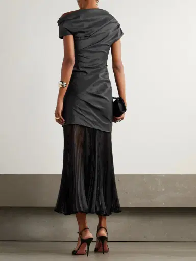 Simkhai Ammalie Draped Taffeta And Pleated Organza Midi Dress | Thumbnail 3 Simkhai Ammalie Draped Taffeta And Pleated Organza Midi Dress | Thumbnail 3