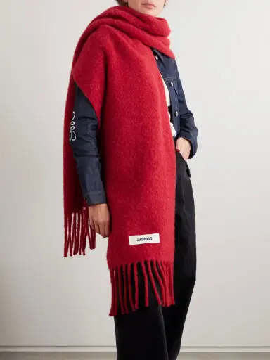 Jacquemus Fringed Appliquéd Brushed Knitted Scarf | Thumbnail 2 Jacquemus Fringed Appliquéd Brushed Knitted Scarf | Thumbnail 2