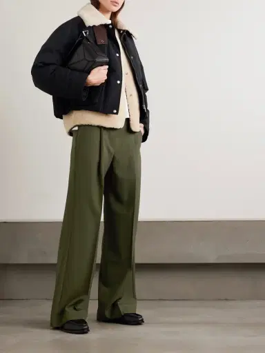 Loewe Leather-trimmed Pleated Grain De Poudre Wool Pants | Thumbnail 2 Loewe Leather-trimmed Pleated Grain De Poudre Wool Pants | Thumbnail 2