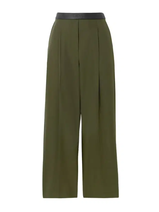 Loewe Leather-trimmed Pleated Grain De Poudre Wool Pants