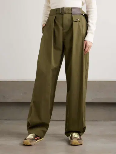Loewe Belted Leather-trimmed Pleated Cotton And Silk-blend Pants | Thumbnail 3 Loewe Belted Leather-trimmed Pleated Cotton And Silk-blend Pants | Thumbnail 3