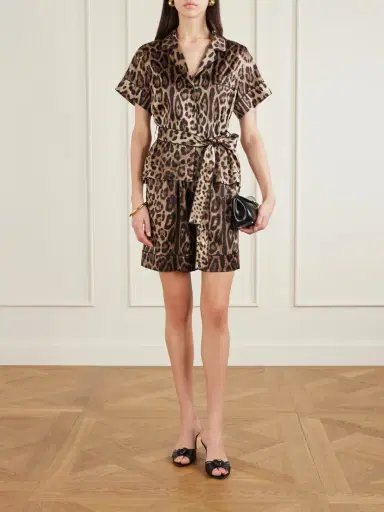 Dolce & Gabbana Belted Piped Leopard Print Silk-blend Satin Shirt | Thumbnail 2 Dolce & Gabbana Belted Piped Leopard Print Silk-blend Satin Shirt | Thumbnail 2