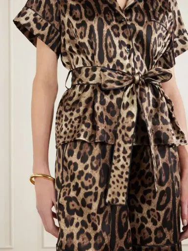Dolce & Gabbana Belted Piped Leopard Print Silk-blend Satin Shirt | Thumbnail 4 Dolce & Gabbana Belted Piped Leopard Print Silk-blend Satin Shirt | Thumbnail 4