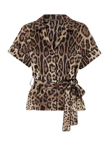 Dolce & Gabbana Belted Piped Leopard Print Silk-blend Satin Shirt | Thumbnail 1 Dolce & Gabbana Belted Piped Leopard Print Silk-blend Satin Shirt | Thumbnail 1
