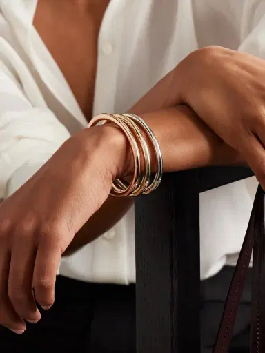 Roxanne Assoulin The Tubular Hinged Set Of Three Gold, Rose Gold And Silver-tone Bracelets | Thumbnail 2 Roxanne Assoulin The Tubular Hinged Set Of Three Gold, Rose Gold And Silver-tone Bracelets | Thumbnail 2