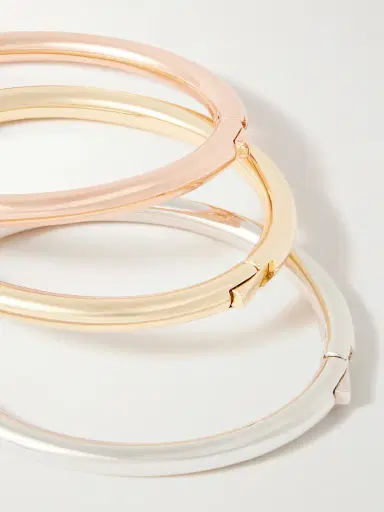 Roxanne Assoulin The Tubular Hinged Set Of Three Gold, Rose Gold And Silver-tone Bracelets | Thumbnail 4 Roxanne Assoulin The Tubular Hinged Set Of Three Gold, Rose Gold And Silver-tone Bracelets | Thumbnail 4