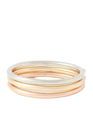 Roxanne Assoulin The Tubular Hinged Set Of Three Gold, Rose Gold And Silver-tone Bracelets | Thumbnail 1 Roxanne Assoulin The Tubular Hinged Set Of Three Gold, Rose Gold And Silver-tone Bracelets | Thumbnail 1