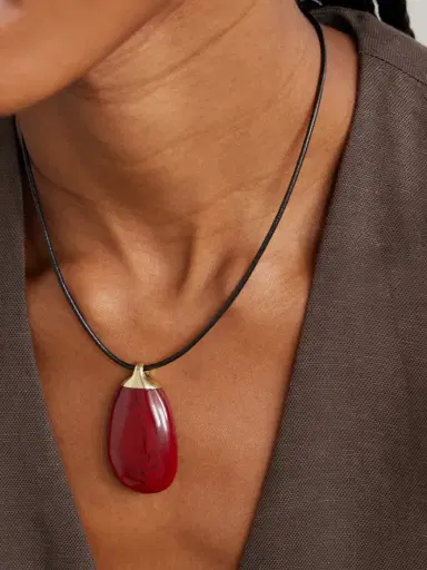 Dinosaur Designs River Rock Gold-plated, Resin And Leather Necklace | Thumbnail 2 Dinosaur Designs River Rock Gold-plated, Resin And Leather Necklace | Thumbnail 2