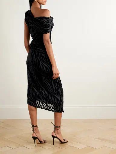 Isabel Marant Cyane Asymmetric Gathered Devoré-velvet Dress | Thumbnail 3 Isabel Marant Cyane Asymmetric Gathered Devoré-velvet Dress | Thumbnail 3