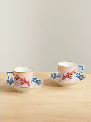 GINORI 1735 + Luke Edward Hall Il Viaggio Di Nettuno Set Of Two Gold-plated Porcelain Coffee Cups And Saucers | Thumbnail 1 GINORI 1735 + Luke Edward Hall Il Viaggio Di Nettuno Set Of Two Gold-plated Porcelain Coffee Cups And Saucers | Thumbnail 1