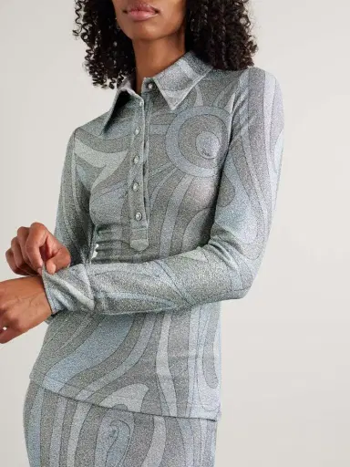 PUCCI Printed Metallic Jersey Polo Shirt | Thumbnail 3 PUCCI Printed Metallic Jersey Polo Shirt | Thumbnail 3