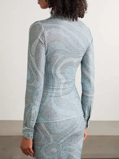 PUCCI Printed Metallic Jersey Polo Shirt | Thumbnail 4 PUCCI Printed Metallic Jersey Polo Shirt | Thumbnail 4