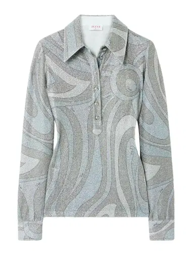 PUCCI Printed Metallic Jersey Polo Shirt | Thumbnail 1 PUCCI Printed Metallic Jersey Polo Shirt | Thumbnail 1