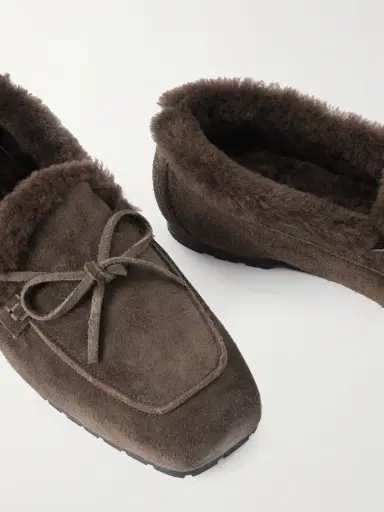 aeyde Jasper Bow-detailed Shearling-lined Suede Loafers | Thumbnail 4 aeyde Jasper Bow-detailed Shearling-lined Suede Loafers | Thumbnail 4