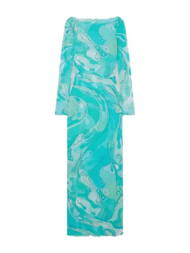 PUCCI Ruffled Printed Tulle Maxi Dress | Thumbnail 1 PUCCI Ruffled Printed Tulle Maxi Dress | Thumbnail 1