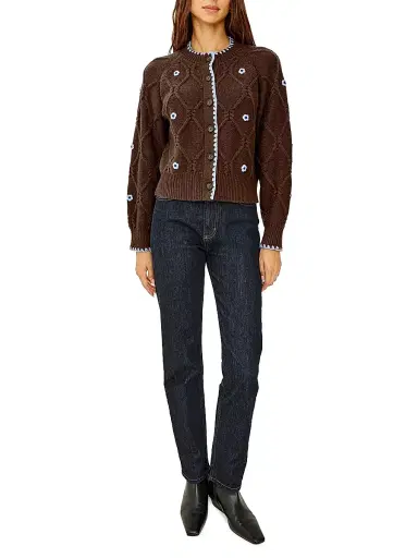 Rails Women's Laurie Floral Cable-Knit Cardigan - Walnut Daisy | Thumbnail 2 Rails Women's Laurie Floral Cable-Knit Cardigan - Walnut Daisy | Thumbnail 2