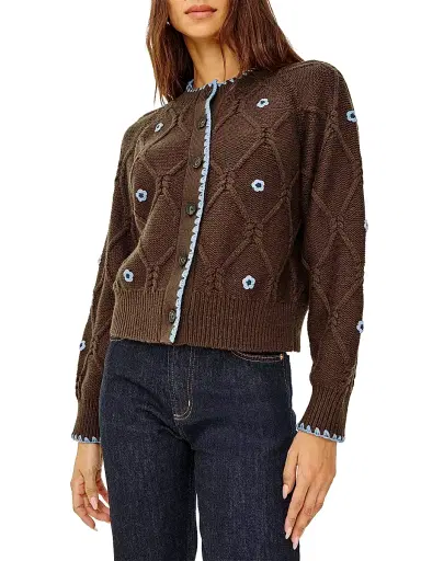 Rails Women's Laurie Floral Cable-Knit Cardigan - Walnut Daisy | Thumbnail 3 Rails Women's Laurie Floral Cable-Knit Cardigan - Walnut Daisy | Thumbnail 3