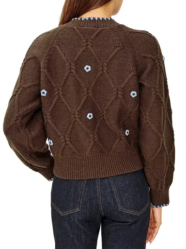 Rails Women's Laurie Floral Cable-Knit Cardigan - Walnut Daisy | Thumbnail 4 Rails Women's Laurie Floral Cable-Knit Cardigan - Walnut Daisy | Thumbnail 4