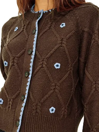 Rails Women's Laurie Floral Cable-Knit Cardigan - Walnut Daisy | Thumbnail 5 Rails Women's Laurie Floral Cable-Knit Cardigan - Walnut Daisy | Thumbnail 5