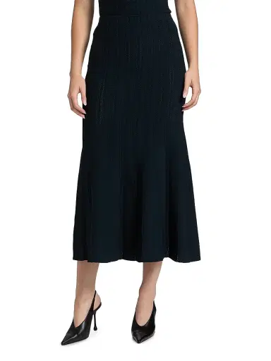 Adam Lippes Women's Lyra Rib-Knit Jacquard Maxi Skirt - Navy | Thumbnail 3 Adam Lippes Women's Lyra Rib-Knit Jacquard Maxi Skirt - Navy | Thumbnail 3