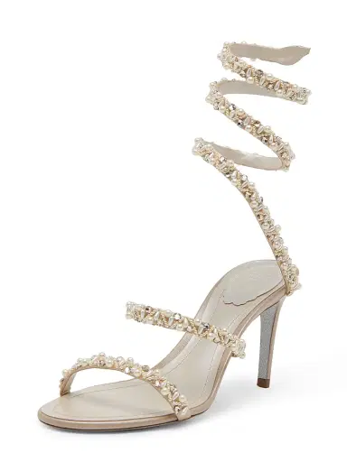 René Caovilla Women's 80MM Embellished Satin Sandals - Beige Satin Pearls | Thumbnail 2 René Caovilla Women's 80MM Embellished Satin Sandals - Beige Satin Pearls | Thumbnail 2