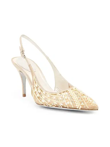 René Caovilla Women's 80MM Embellished Pumps - Beige Net Tulle Pearls | Thumbnail 2 René Caovilla Women's 80MM Embellished Pumps - Beige Net Tulle Pearls | Thumbnail 2