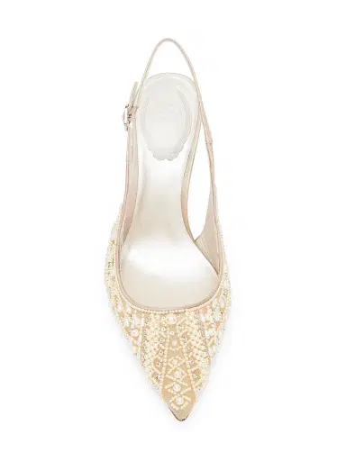 René Caovilla Women's 80MM Embellished Pumps - Beige Net Tulle Pearls | Thumbnail 4 René Caovilla Women's 80MM Embellished Pumps - Beige Net Tulle Pearls | Thumbnail 4