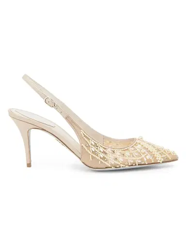René Caovilla Women's 80MM Embellished Pumps - Beige Net Tulle Pearls | Thumbnail 5 René Caovilla Women's 80MM Embellished Pumps - Beige Net Tulle Pearls | Thumbnail 5